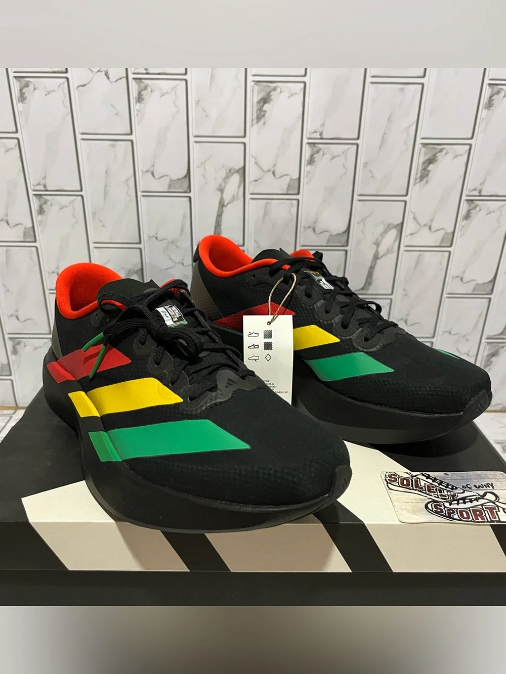 New Adidas Adizero Evo SL Woven Bob Marley Red Green Black Running Shoes Gym Men